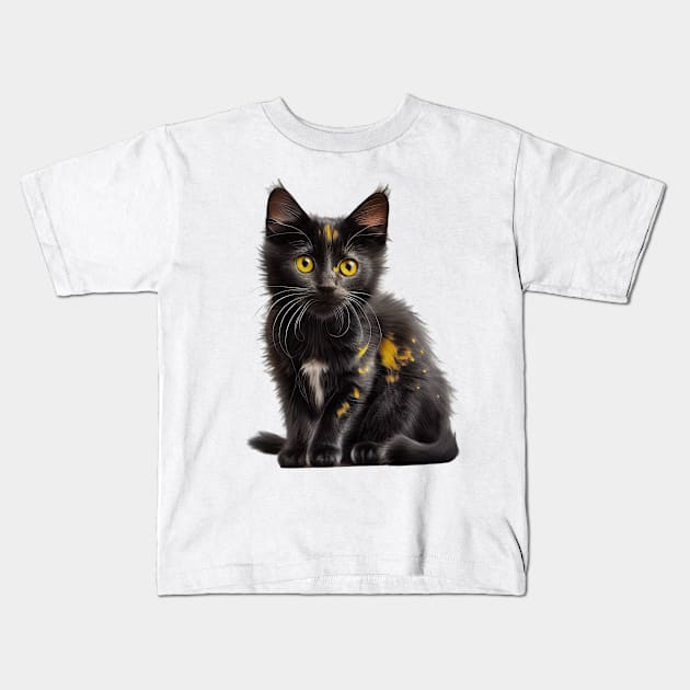 MY LITTLE CAT WITH EYES YELLOW Kids T-Shirt by JequiPrint